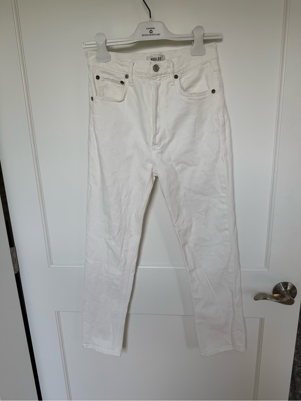 Agolde Riley Crop High Rise Straight Jeans in White